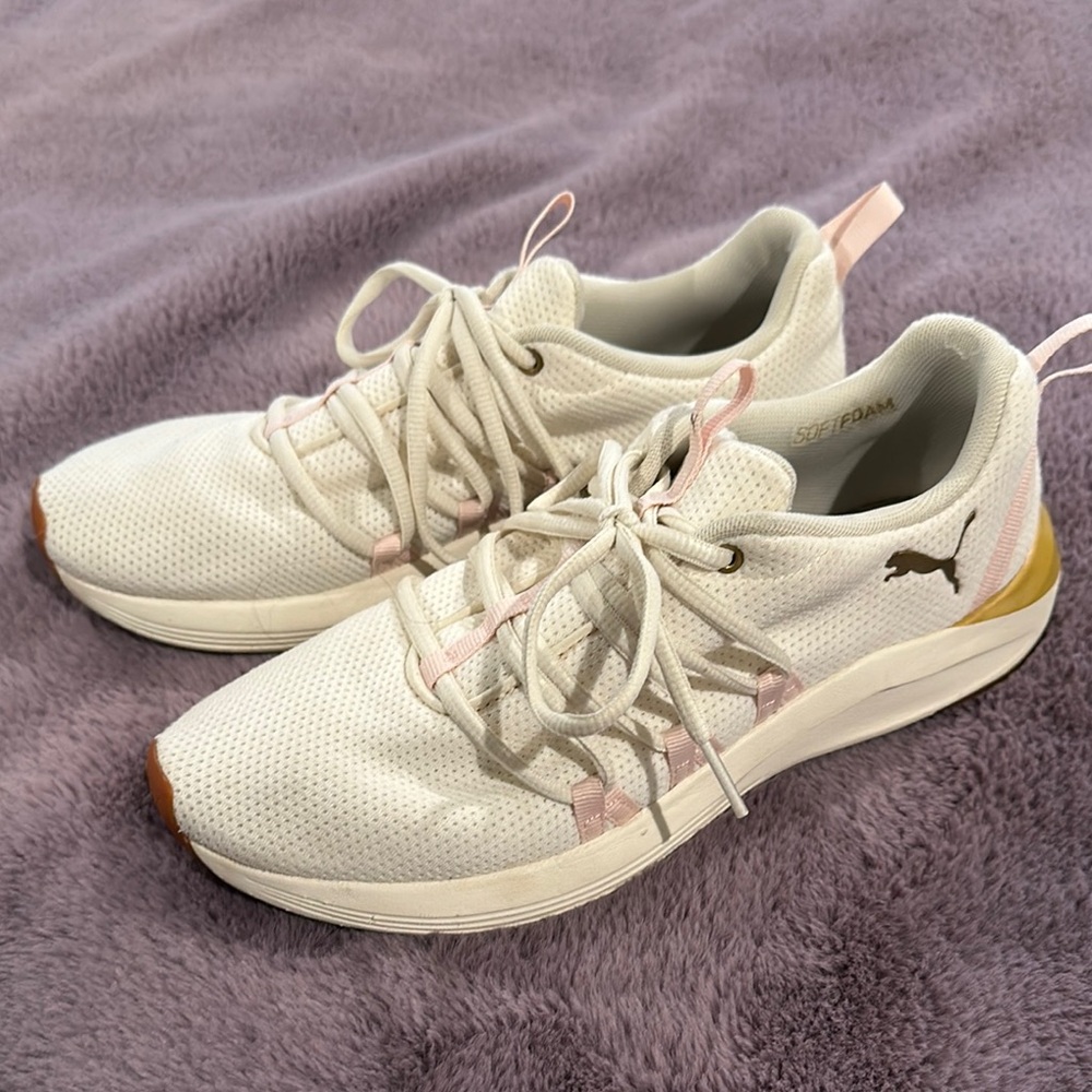 Puma White and Pink Sneakers with Streamlined Design